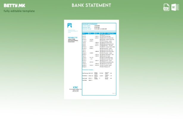 модерен стил Шаблон ексел за банкарски извод на кинеската индустриска и трговска